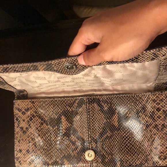 Michael Kors Gold Studded Snakeskin Leather Clutch - Picture 4 of 7